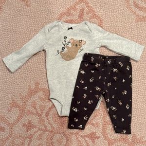 Baby girl long sleeve onesie and pant outfit